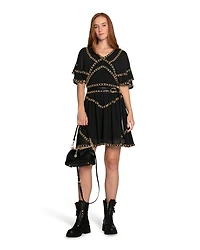 Belle & Bloom Womens Golden Mark Beaded Trim Mini Dress