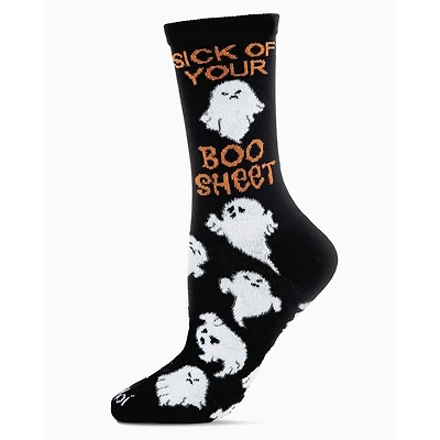 MeMoi Sick of Your Boo Sheet Ghostly Crew Socks