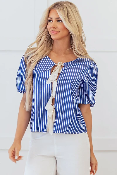 Threaded Pear Women's Dream Stripe Tied Front Blouse