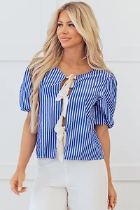 Threaded Pear Women's Dream Stripe Tied Front Blouse