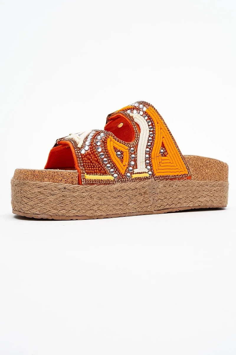 Prologue Shoes Womens Bobby Beaded Straw Platform Slide Sandal