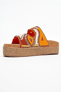 Prologue Shoes Womens Bobby Beaded Straw Platform Slide Sandal