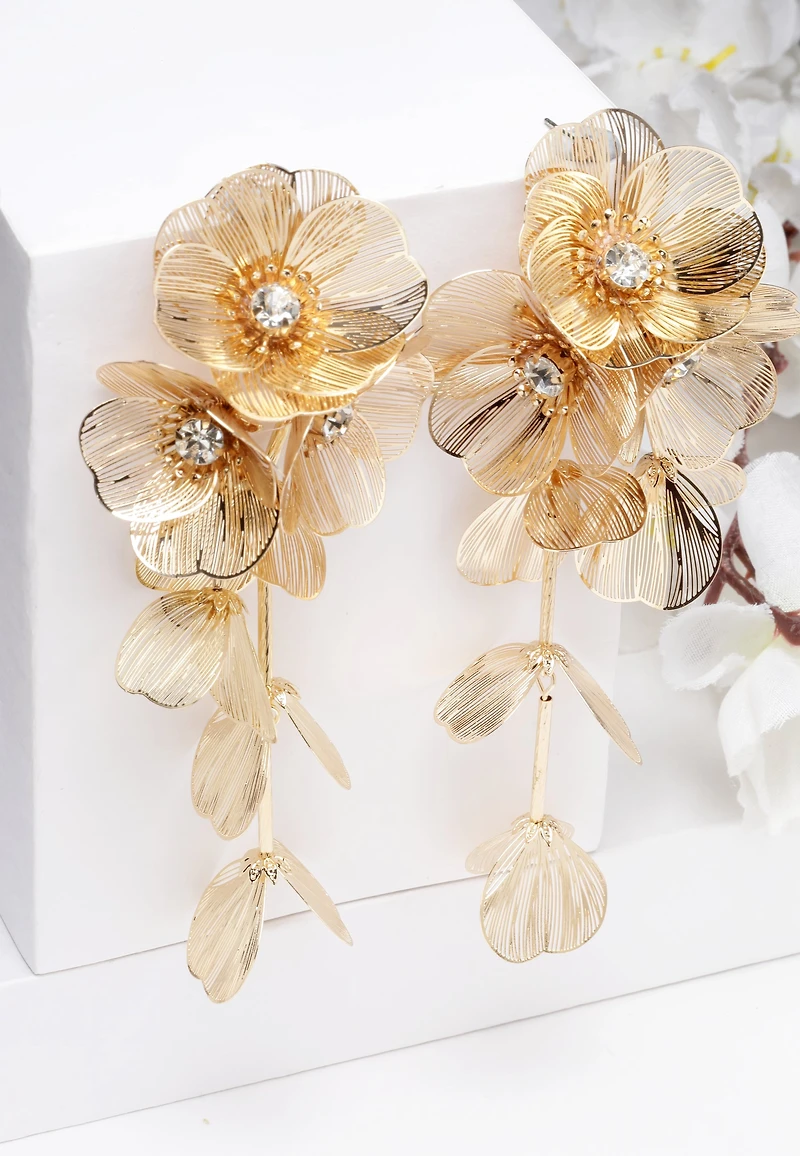 AGP PARIS Womens Crystal Bloom Tassel Gold Plated Drop Earrings