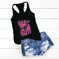 Simply Sage Market Beach Vibes Distressed Women's Graphic Racerback Tank Top