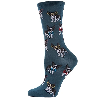 MeMoi French Bulldogs Bowtie Bamboo Blend Crew Socks