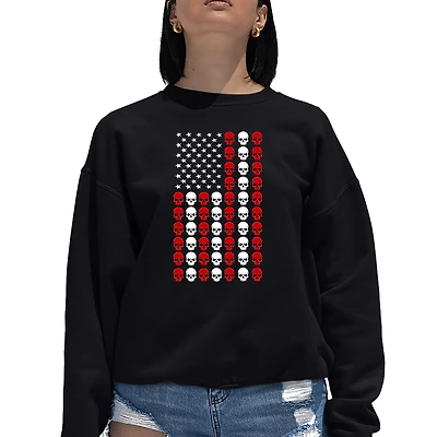 LA Pop Art Skull Flag - Women's Word Crewneck Sweatshirt
