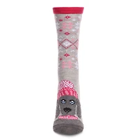 MeMoi Women's Foot Pet Fair Isle Dog Crew Socks