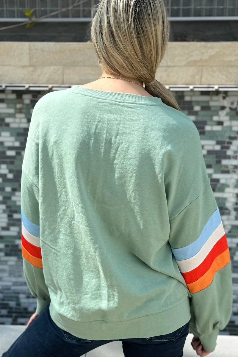 Threaded Pear Women's Ella Striped Sleeve Loose Sweatshirt