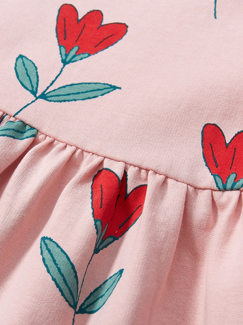 MyKids-USA Spring And Summer Baby Girls Pink Short Sleeves Flowers Collection Dress