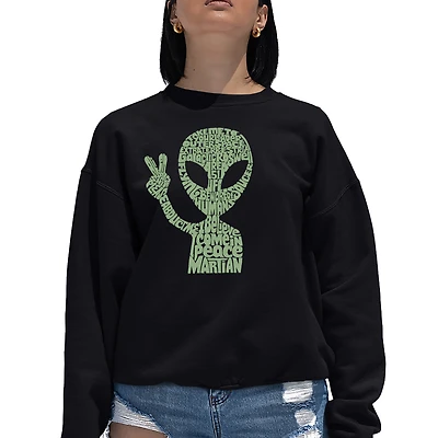 LA Pop Art Peace Alien - Women's Word Crewneck Sweatshirt