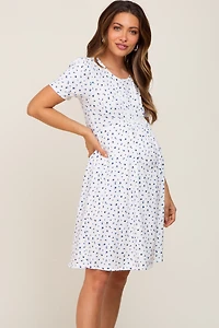 PinkBlush Womens Floral Smocked Short Sleeve Maternity Dress
