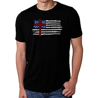LA Pop Art Men's Cotton/Poly Blend Word T-Shirt - "One Nation Under God" Flag