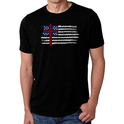 LA Pop Art Men's Cotton-Poly Word T-Shirt - "One Nation Under God" Flag