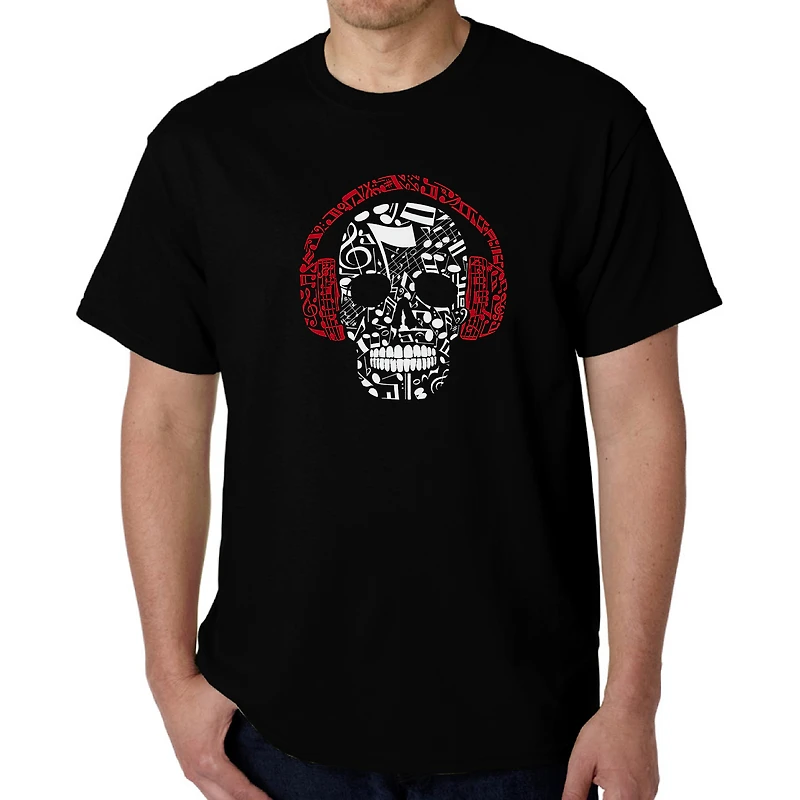LA Pop Art Men’s Music Notes Skull Word T-Shirt, 100% Cotton Crew Neck Short Sleeve