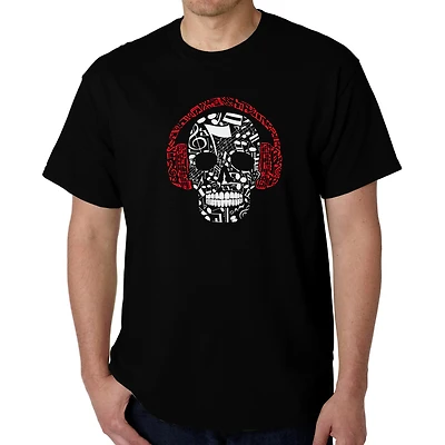 LA Pop Art Men’s Music Notes Skull Word T-Shirt, 100% Cotton Crew Neck Short Sleeve
