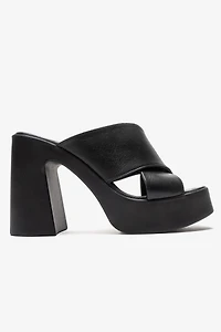 Forever & Always Womens Essenza Leather Platform Block Heel Sandal