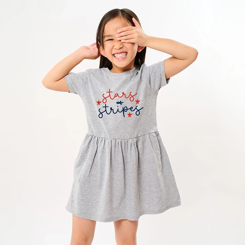 The Juniper Shop - Patriotic Stars And Stripes Cursive Toddler Graphic Dress