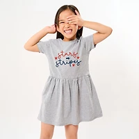 The Juniper Shop - Patriotic Stars And Stripes Cursive Toddler Graphic Dress
