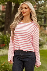Threaded Pear Women's Lilly Textured Contrast Dropped Long Sleeve Top