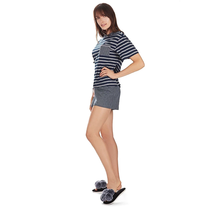 MeMoi Women's Stripe Tee Cotton Blend Pajama Set