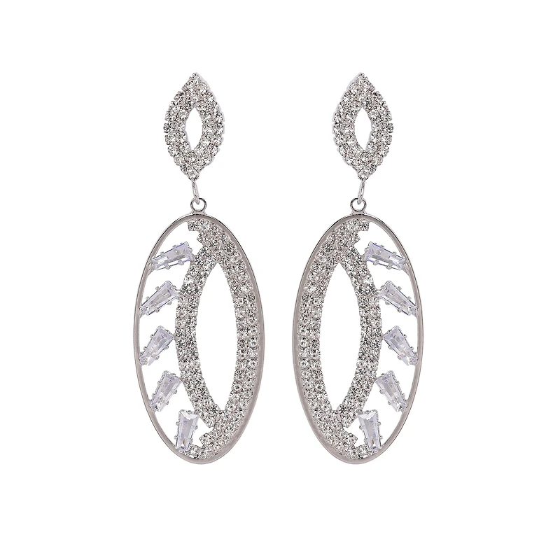 AGP PARIS Womens Sparkle Oval Drop Earrings