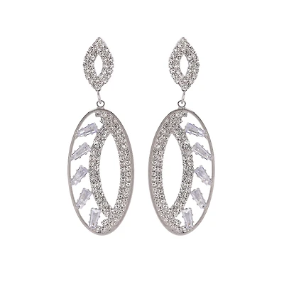 AGP PARIS Womens Sparkle Oval Drop Earrings