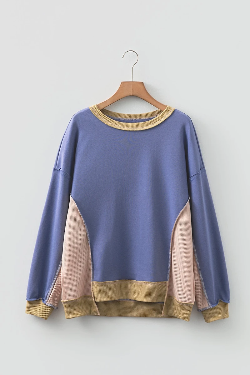 Threaded Pear Women's Alaina Waffle Patchwork Oversize Sweatshirt