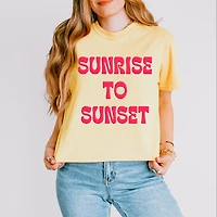 Simply Sage Market - Sunrise To Sunset Puff Print Women's Boxy Crop Top Graphic T-Shirt