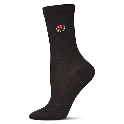 MeMoi Women's Rose Embroidered Crew Socks
