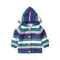 MyKids-USA Baby Striped Button-Front Knitted Cardigan with Matching Hat