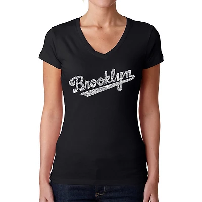 LA Pop Art Womens Word V-Neck T-Shirt - Brooklyn Neighborhoods