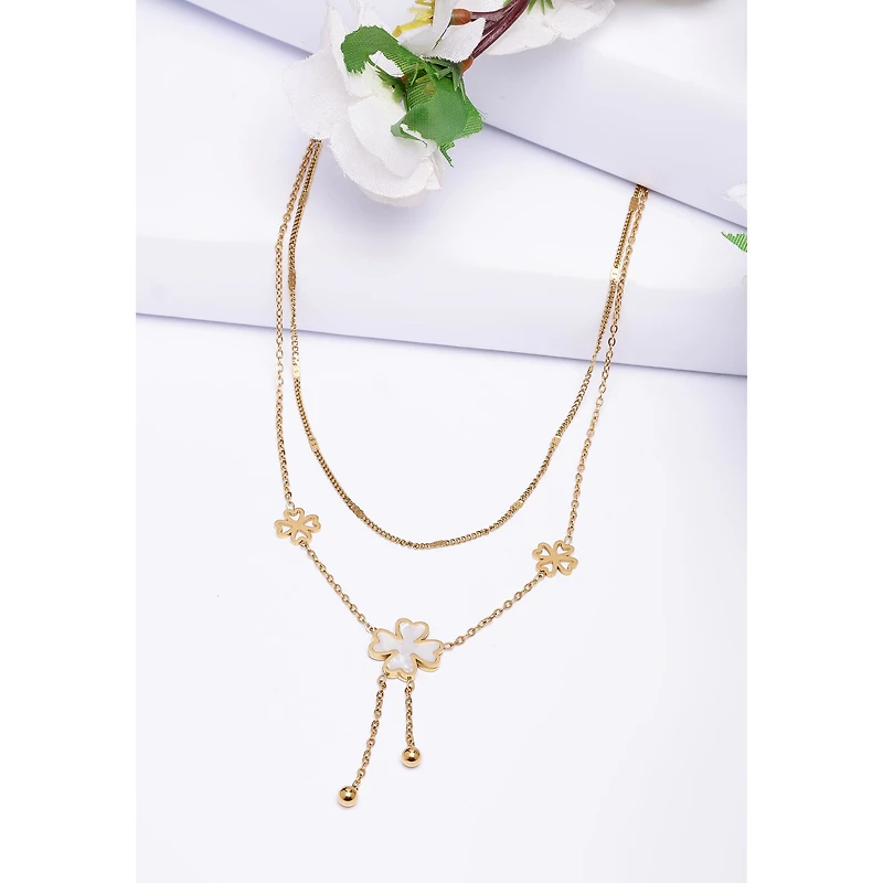 AGP PARIS Womens Diva Double Layered Floral Tassel Chain Y Necklace