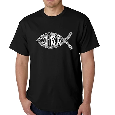 LA Pop Art Men's Word T-Shirt - John 3:16 Fish Symbol