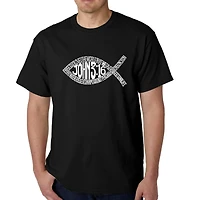 LA Pop Art Men's Word T-Shirt - John 3:16 Fish Symbol