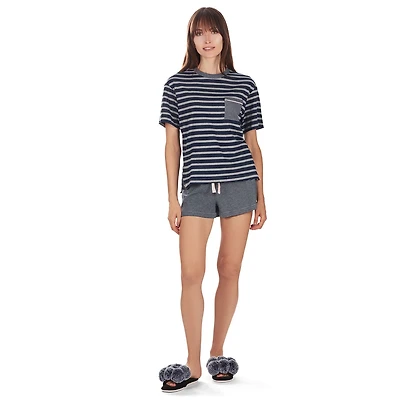 MeMoi Women's Stripe Tee Cotton Blend Pajama Set