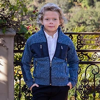 Gioberti Boy's Full Zip Cardigan Patch Design Sweater with Brushed Flannel Lining