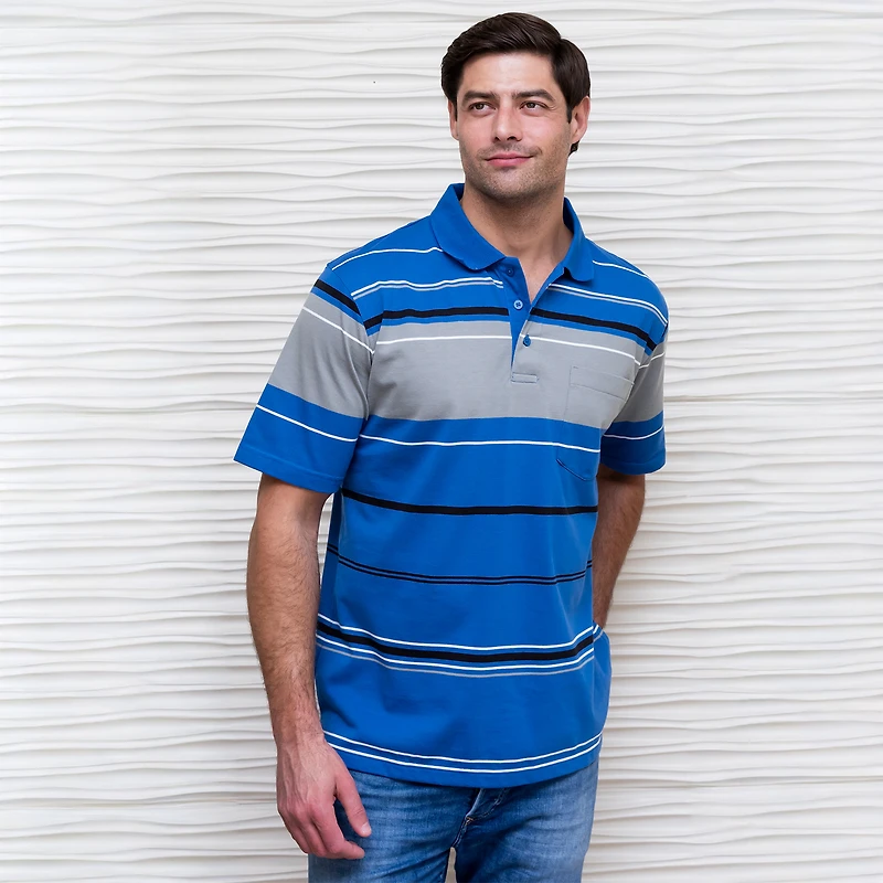 Gioberti Mens Multiple Stripe Polo Shirt With Pocket