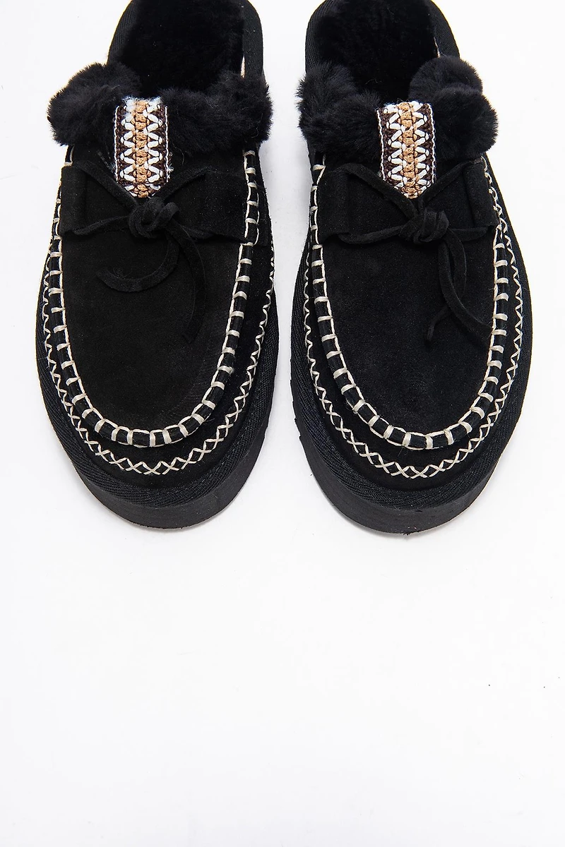 Forever & Always Womens Yalina Leather Platform Moccasin Slippers