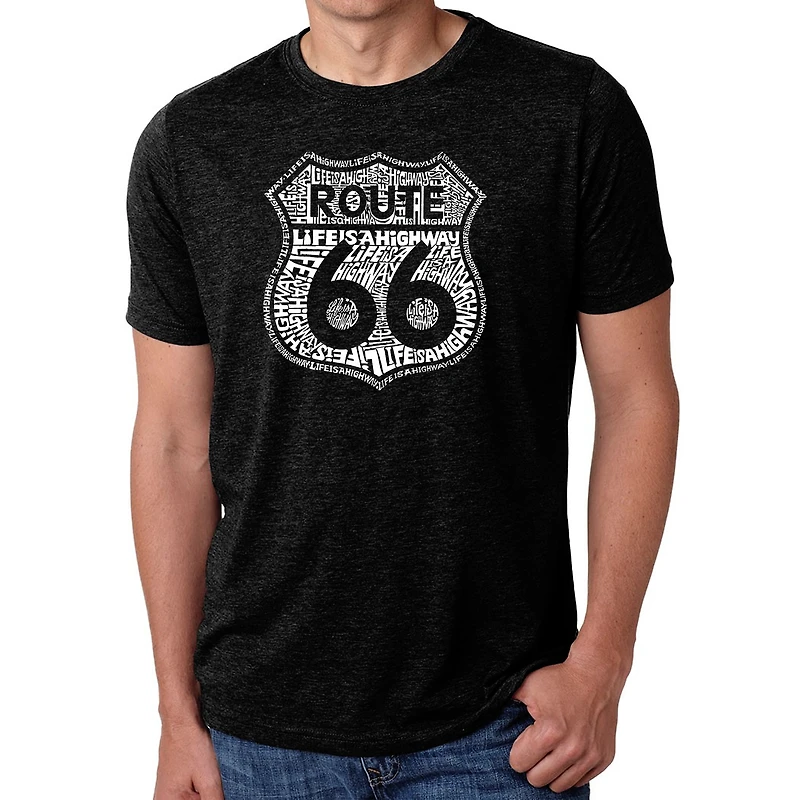 LA Pop Art Men's Cotton-Poly Route 66 Word T-Shirt - Life is a Highway