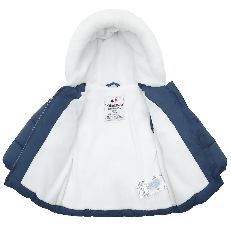 Rokka&Rolla Baby Girls Soft Mini Fur Lining Hooded Puffer Jacket