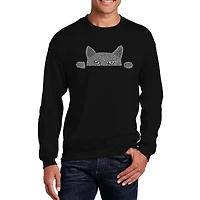 LA Pop Art Peeking Cat - Mens Word Crew Sweatshirt