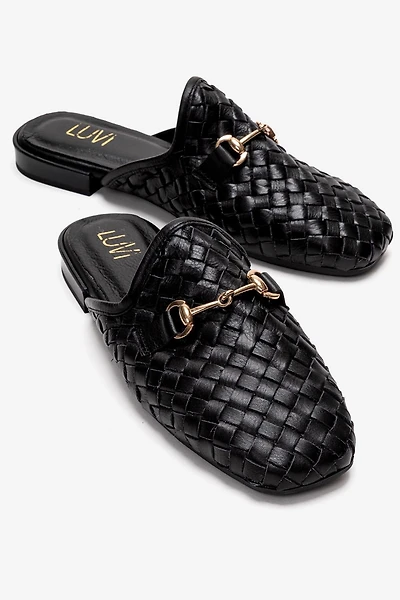 Forever & Always Womens Senia Leather Woven Mules