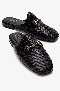 Forever & Always Womens Senia Leather Woven Mules