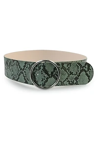 AGP PARIS Green Snake Print Dual Buckle Women's Belt