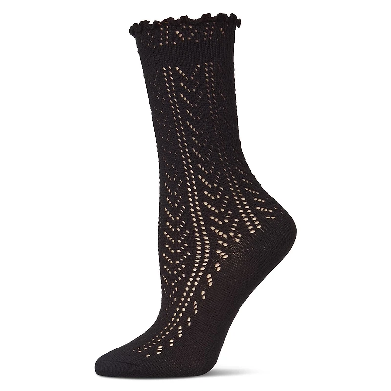 MeMoi Women's Ruffle Pointelle Crew Socks