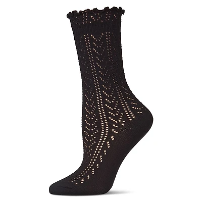 MeMoi Women's Ruffle Pointelle Crew Socks