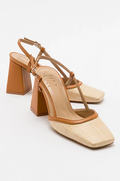 Prologue Shoes Womens Rivie Raffia Square Toe Block Heel Pump