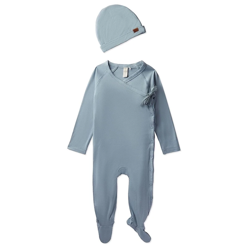 MeMoi 2 Piece Set Baby Crossover V-Neck Modal-Blend Footie and Beanie