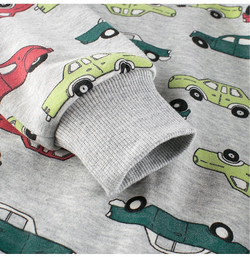 MyKids-USA Baby Boys Automobile Cars Cartoon Crew Neck Long Sleeve Grey Pullover