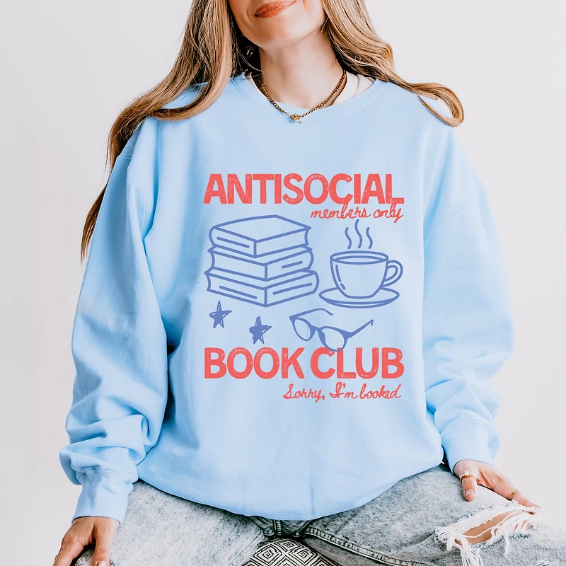 Simply Sage Market - Antisocial Book Club Outline Women's Lightweight Garment Dyed Sweatshirt